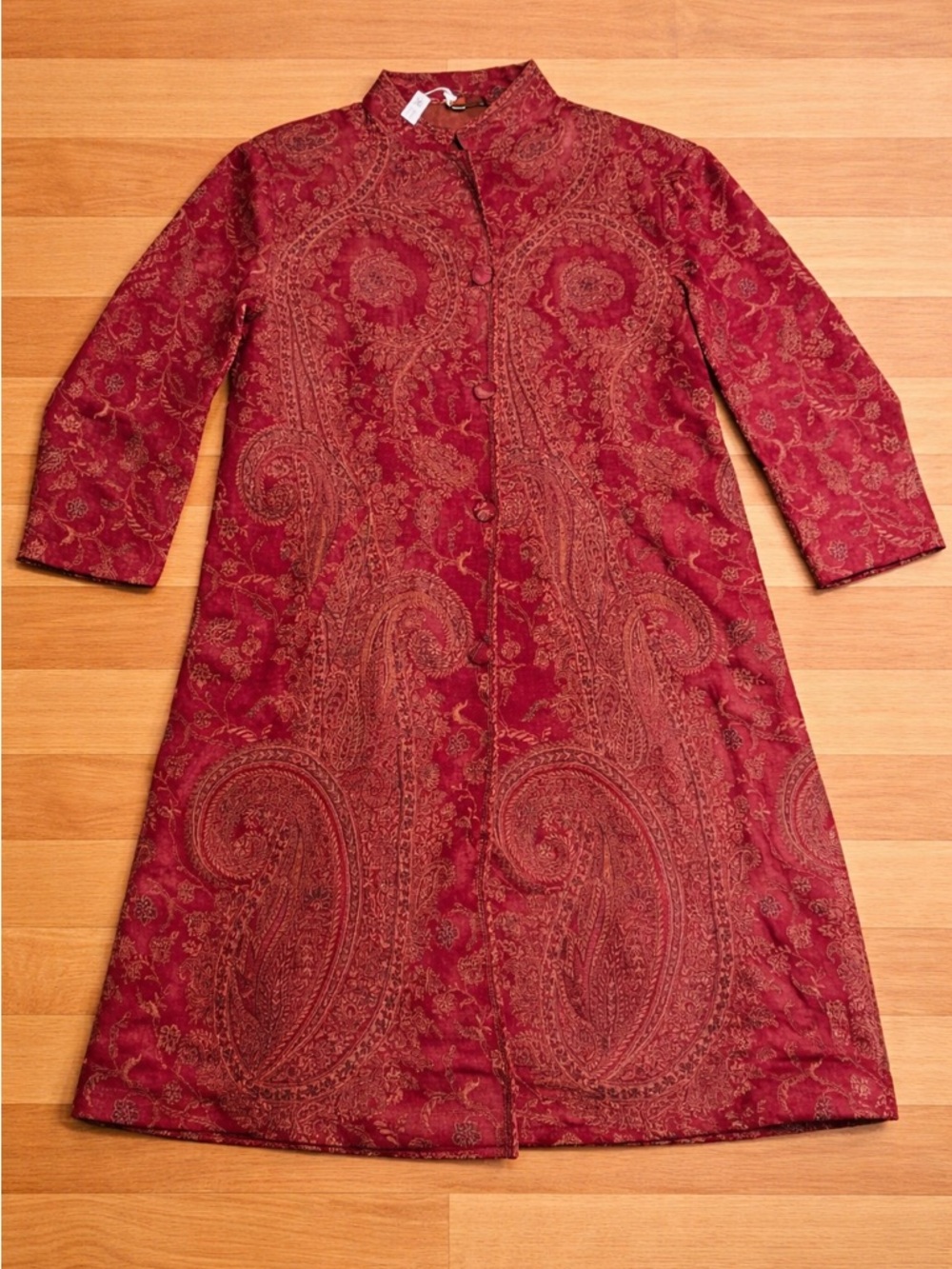 Source Unknown Red Paisley Mandarin Collar Coat
